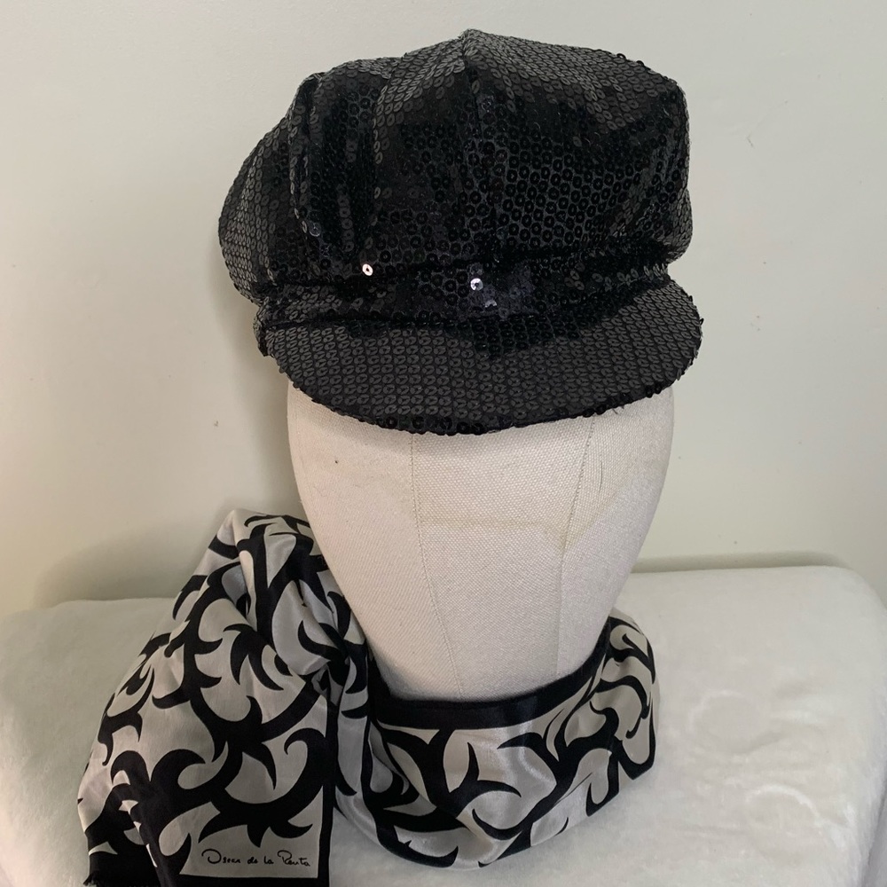 Black Sequined Embellished Peaked Hat